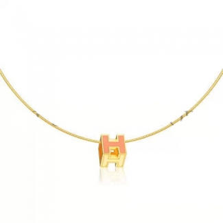 Hermes Cage d'H Necklace Red in Lacquer Yellow Gold